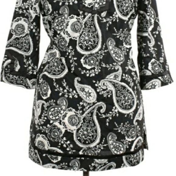 Rochas Paris Tunic Top Split Neck Long Sleeve Paisley Print Tie Waist Blk Sz XL - Picture 5 of 11